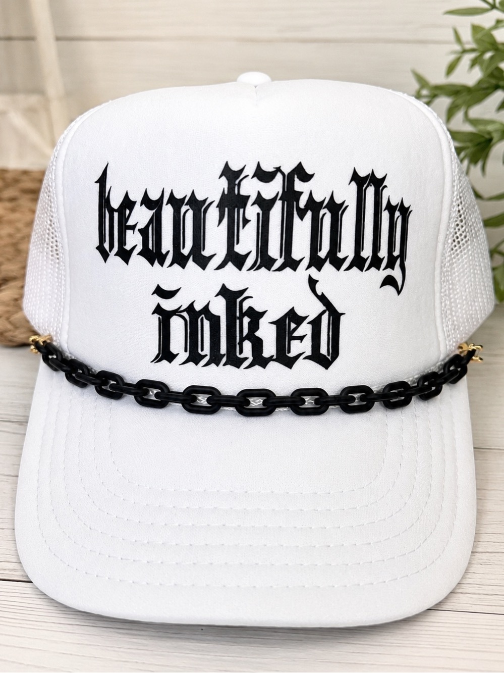 Otto White Trucker Hat Beautifully Naked Graphic Chain Snapback Cap Adjustable